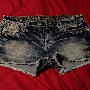 Rock Revival Distressed Dark Blue Shorts